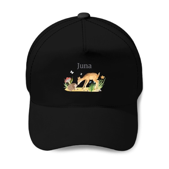 Forest Animal Deer Hedgehog Flowers Name Juna Baseball Caps