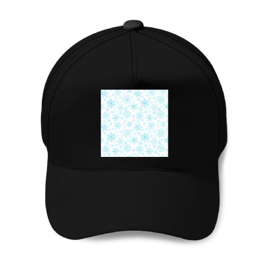 Modern Snowflakes Pattern White Teal Baseball Caps