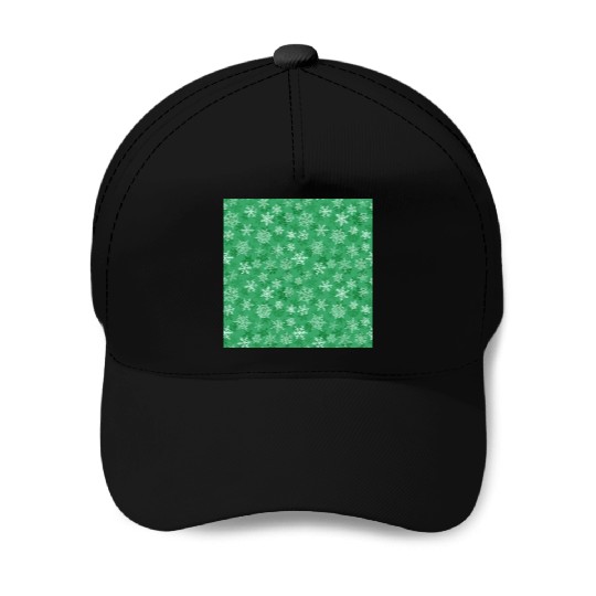 Pretty Green Snowflakes Pattern Baseball Caps