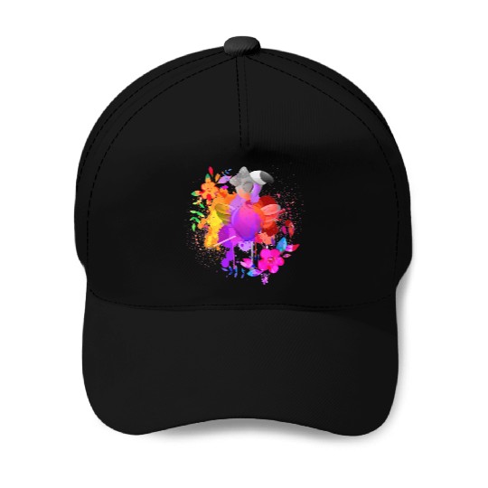 Flower Dance Flamingo Splash of Colors Art Baseball Caps