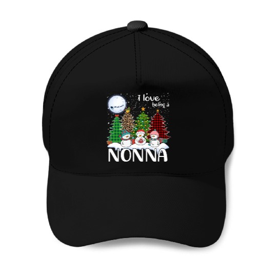 I Love Being A Nonna Snowman Xmas Leopard Tree Baseball Caps