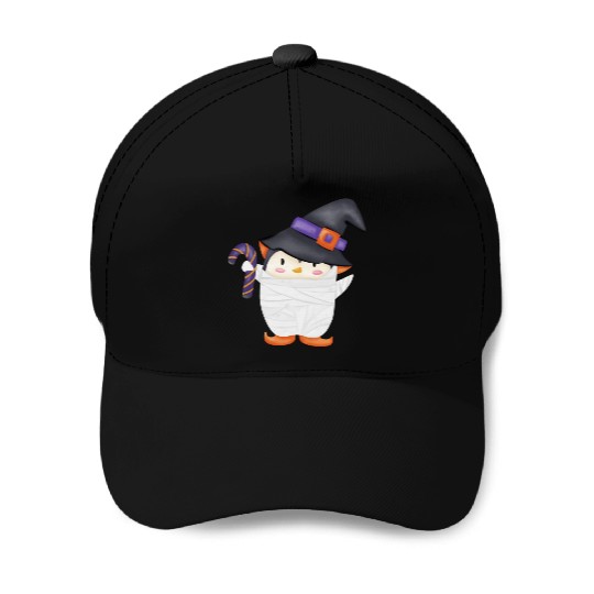 Halloween Penguin in a mummy costume Baseball Caps