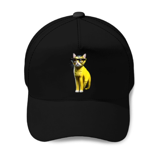 Yellow cute cat character _ cat’s sticker. Baseball Caps