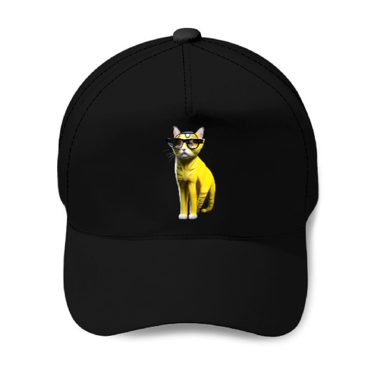 Yellow cute cat character _ cat’s sticker. Baseball Caps
