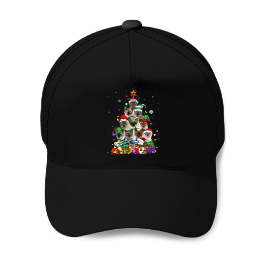 Cat Lover Funny Siamese Tree Christmas Light Baseball Caps