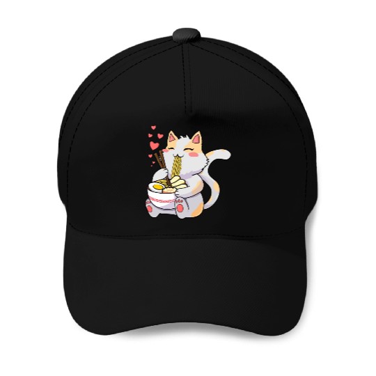 Funny Kawaii Cat Eating Ramen - Kawaii Neko Cat Baseball Caps