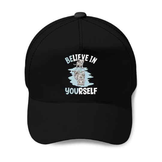 Believe In Yourself White Tiger Mirror Reflection Baseball Caps