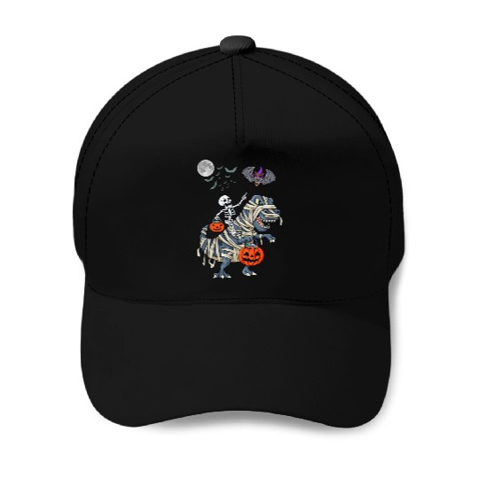 Funny Skeleton Riding Mummy dinosaur Halloween Baseball Caps