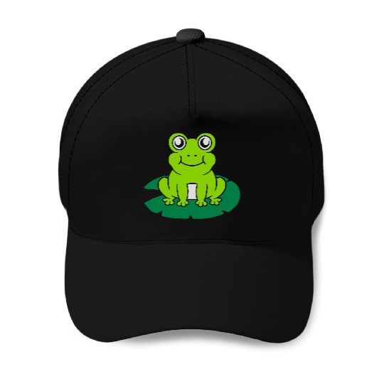 Cute frog sitting water lily Baseball Caps