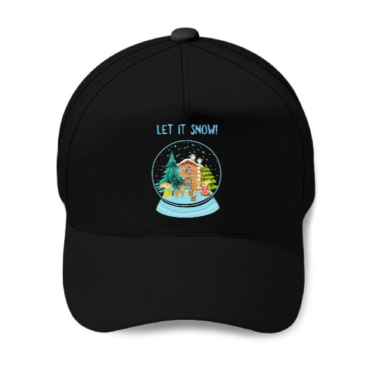 Let It Snow Snowglobe Village Owls Deer Baseball Caps