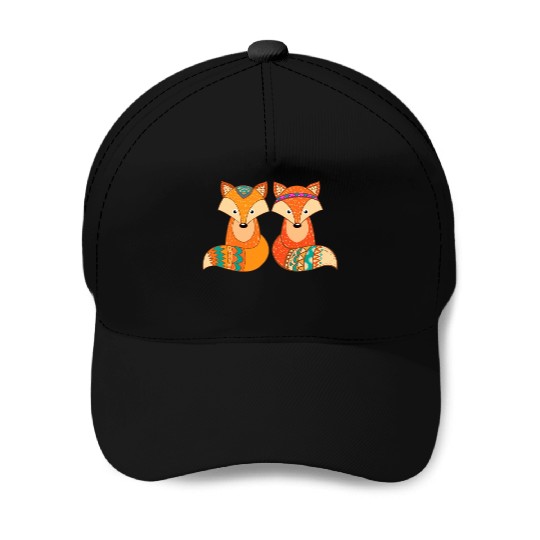 Tribal Fox Couple Wildlife Animal Lover Zookeeper Baseball Caps