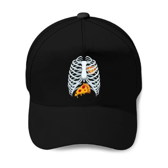 Funny PIzza Skeleton Rib Cage Halloween Costume Baseball Caps