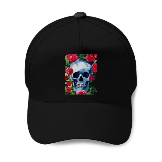 Skull and Roses - Garden Of Roses Baseball Caps