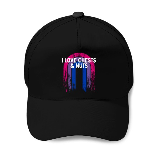 I Love Chests & Nuts Bisexual LGBTQ Bi Pride Baseball Caps