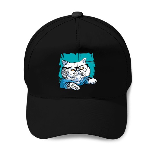 Stylish Nerd Persian Cat Beanie Glasses Tattoo Baseball Caps