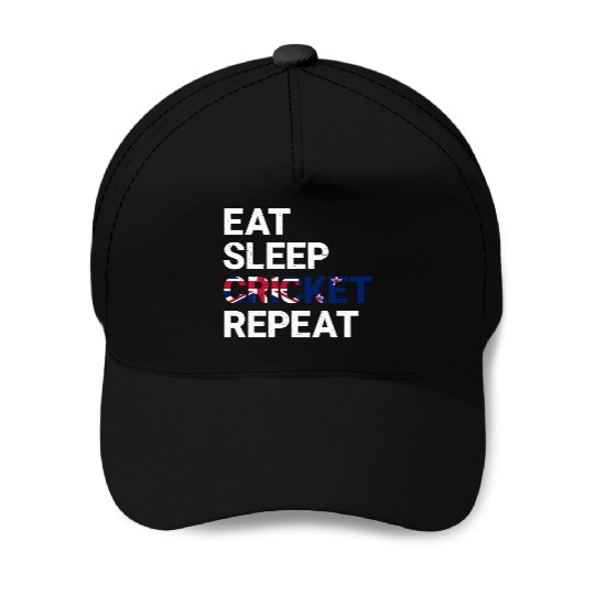 Eat Sleep Cricket Repeat NZ Flag Sports Gift Baseball Caps
