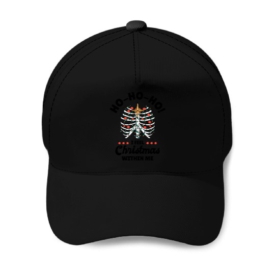 Christmas Holiday Skeleton Rib Cage Radiology Baseball Caps