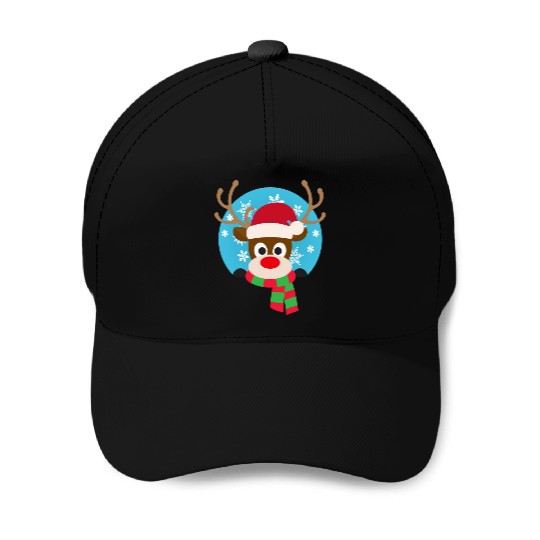 Cute Rudolph Red-Nosed Reindeer Christmas Design Baseball Caps