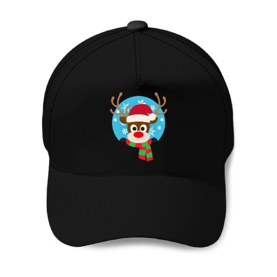 Cute Rudolph Red-Nosed Reindeer Christmas Design Baseball Caps