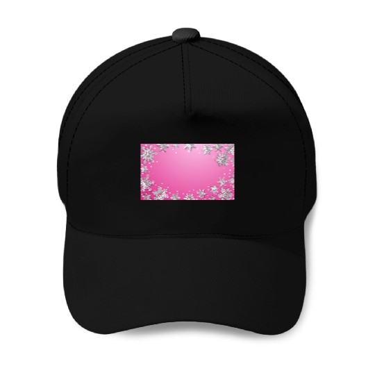 Winter Snowflakes Pink White Baseball Caps