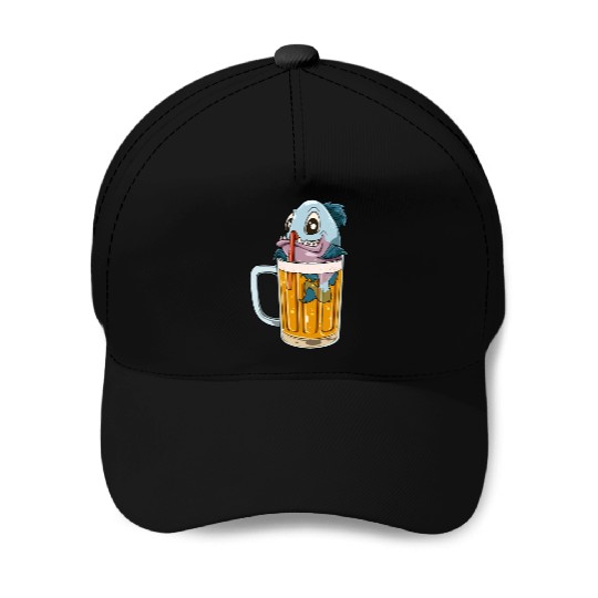 Funny Fish Drinking Beer Baseball Caps