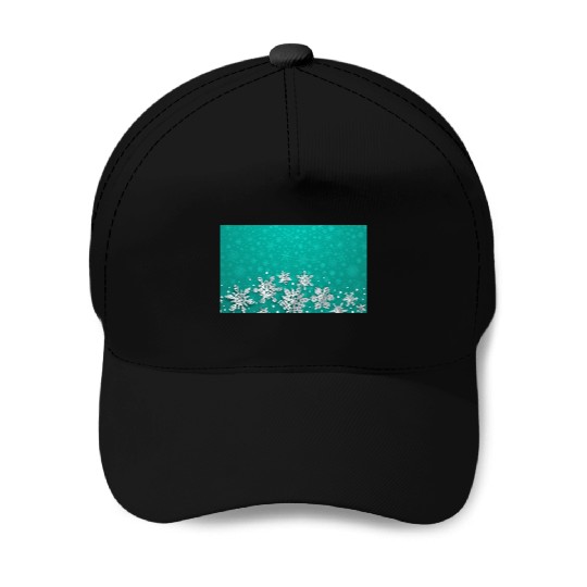 Teal Snowflakes Pattern Baseball Caps