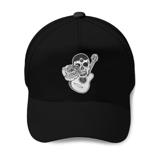 Grotesque Rock And Roll Skull & Guitar Baseball Caps