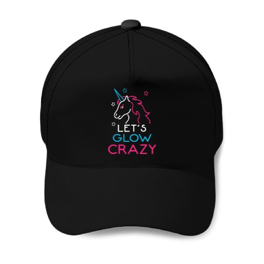 Retro Neon Unicorn Dabbing Let's Glow Crazy 80s Pa Baseball Caps