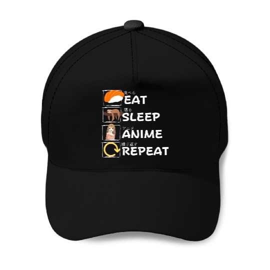 Eat Sleep Anime Repeat Baseball Caps, Anime Manga