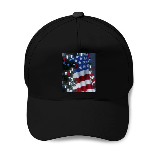Patriotic Christmas Decorated Christmas Tree Baseball Caps