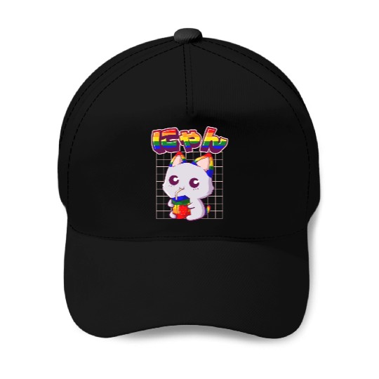 Gay Pride Kawaii Cat Strawberry Milk Rainbow Flag Baseball Caps
