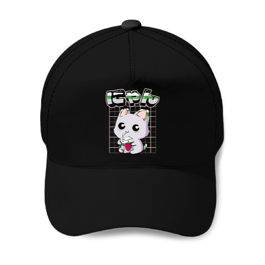 Demiromantic Pride Kawaii Cat Strawberry Milk Baseball Caps