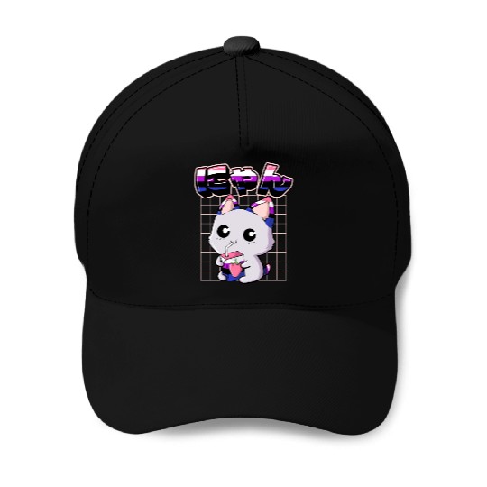 Genderfluid Pride Kawaii Cat Strawberry Milk Baseball Caps