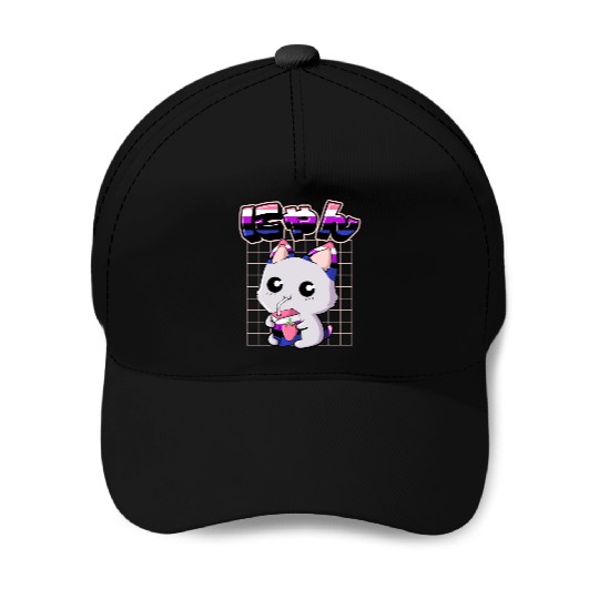 Genderfluid Pride Kawaii Cat Strawberry Milk Baseball Caps