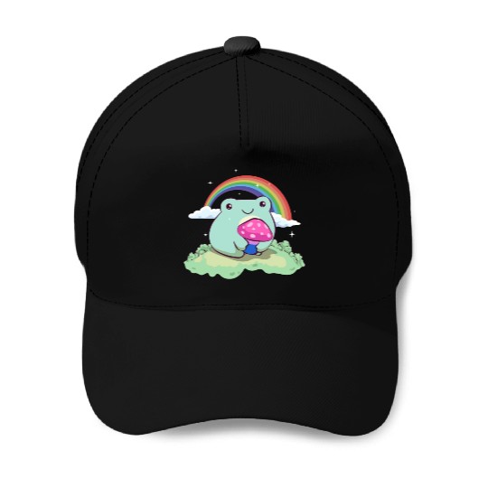 Bisexual Pride Bi Kawaii Frog Mushroom Cottagecore Baseball Caps