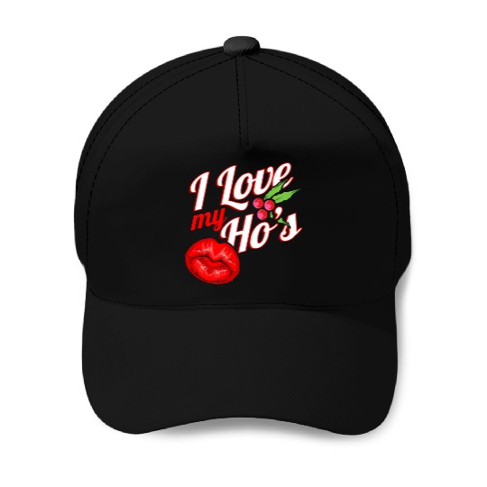 I Love My Ho's Kissing Mouth Mistletoe Christmas Baseball Caps