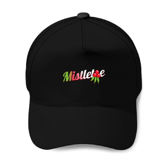 Green Red White Mistletoe Logo For Christmas Baseball Caps