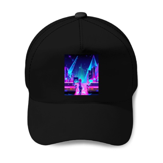 Vaporwave Car Synthwave Girl Baseball Caps