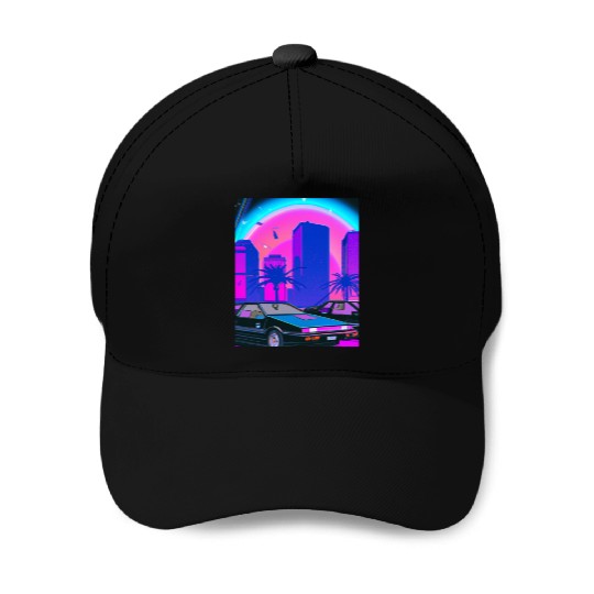 Vaporwave Car Synthwave City Baseball Caps