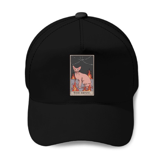 Hairless Cat Devil Tarot Card Design Baseball Caps