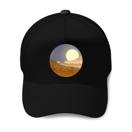 Nightscape with full moon Baseball Caps