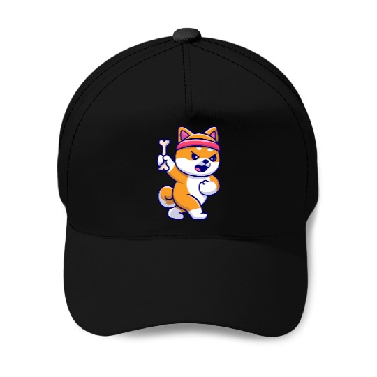Cute Shiba Inu dog In gym Baseball Caps