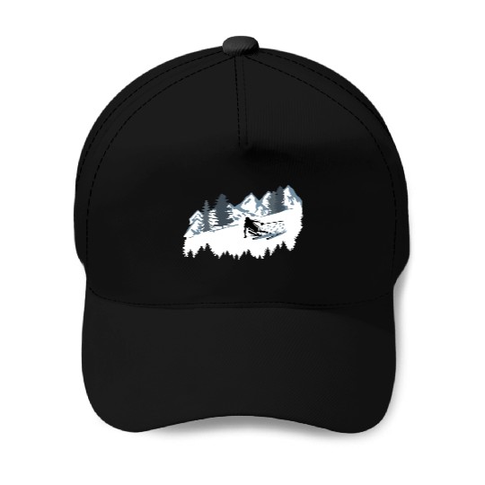 Skier and Mountains, Skiing Baseball Caps
