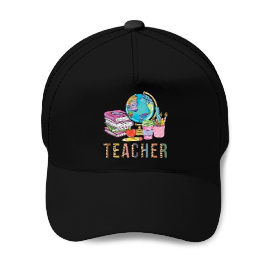 Cute Teacher Leopard Print Globe First Day of Baseball Caps