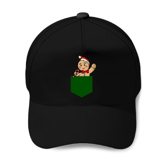 Christmas gingerbread man in breast pocket gift Baseball Caps