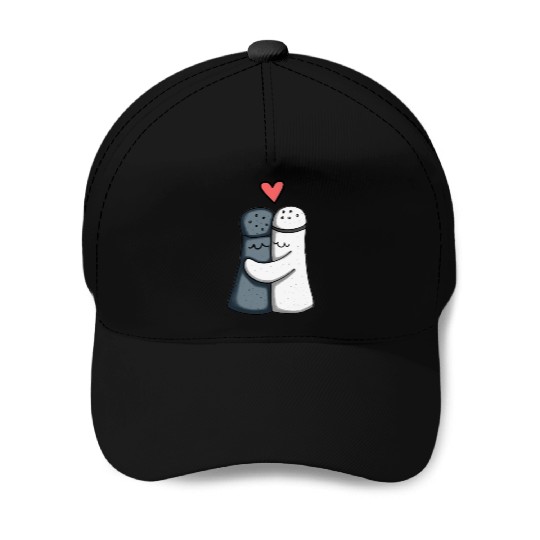 Salt and Pepper Hugging Love : Funny illustration Baseball Caps