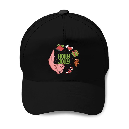 Holly Jolly Axolotl Baseball Caps