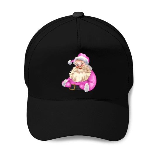 Retro vintage pink santa claus (Merry christmas) Baseball Caps