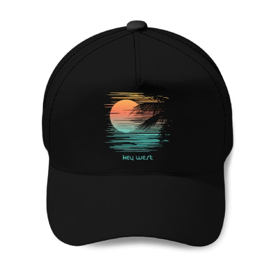 Artistic Key West Florida Palm Tree Vacation Baseball Caps