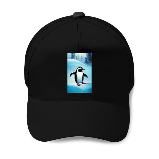 Penguin on ice Baseball Caps